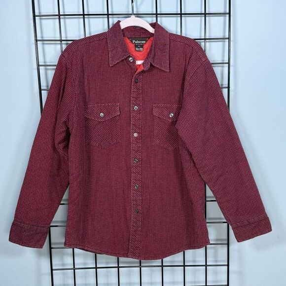 Vintage‎ Houndstooth Flannel Quilted LS Shirt Mens L Red Blue Outdoor Fall - Picture 2 of 9